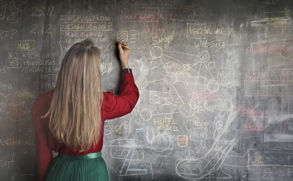 Woman writing on a whiteboard doing math