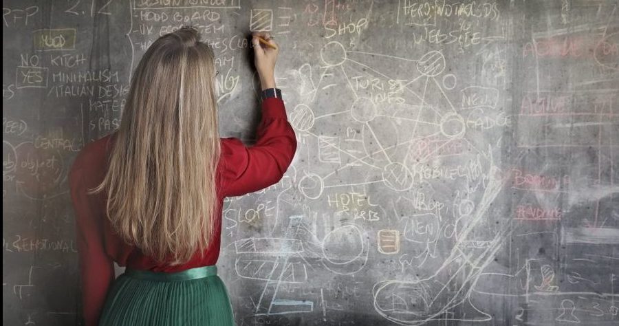 Woman writing on a whiteboard doing math